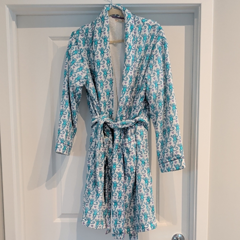 Roller Rabbit Teal and White Robe M/L
